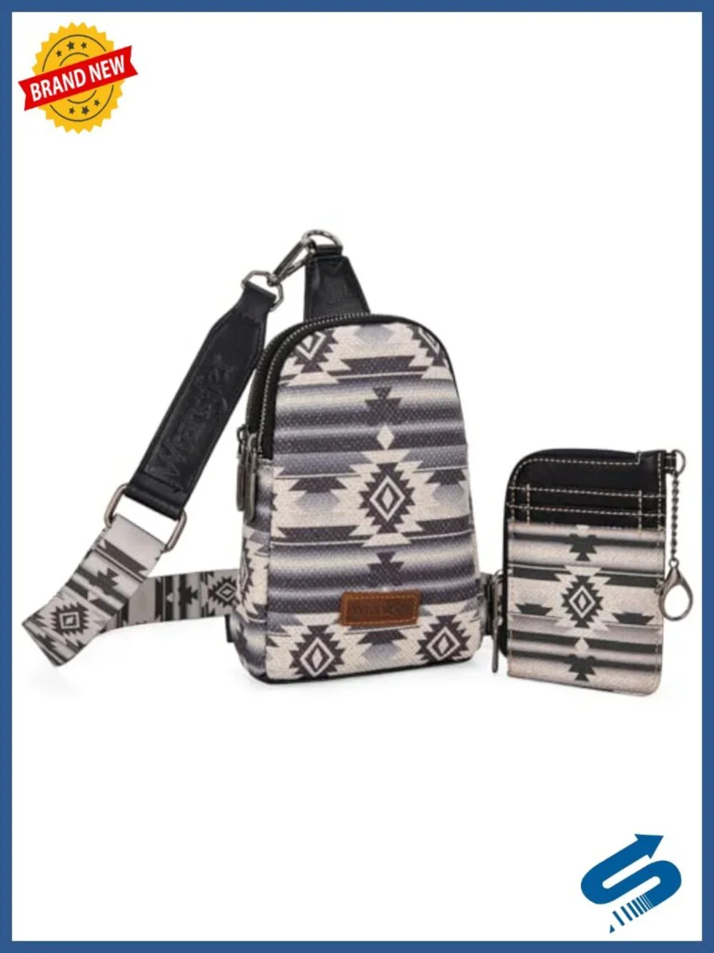 Aztec Print Crossbody Sling Bag with Wallet Set Detachable Guitar Strap